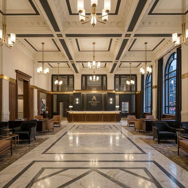 Premium commercial banking hall interior — Bright Decorating